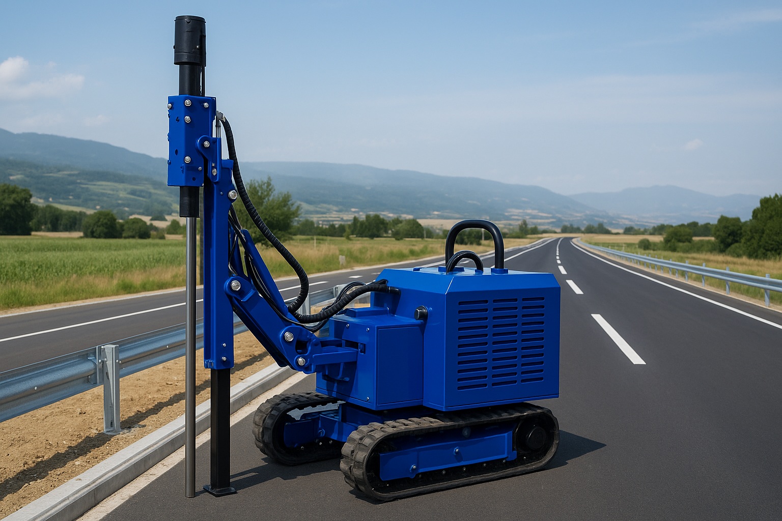 Utilaj Sonetă pentru montaj de parapete pe un proiect rutier